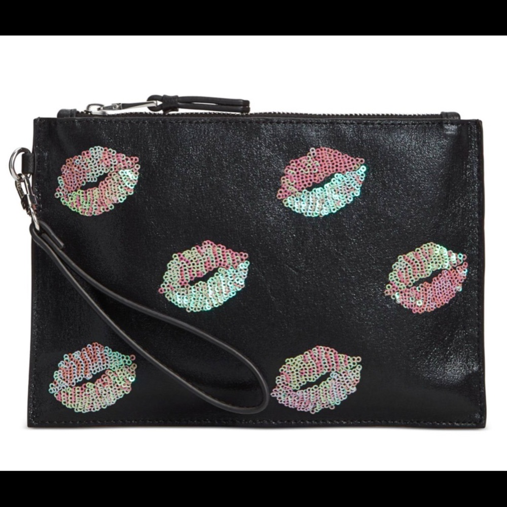 Inc Womens Molyy Pink Sequin Lips Pouch Wristlet